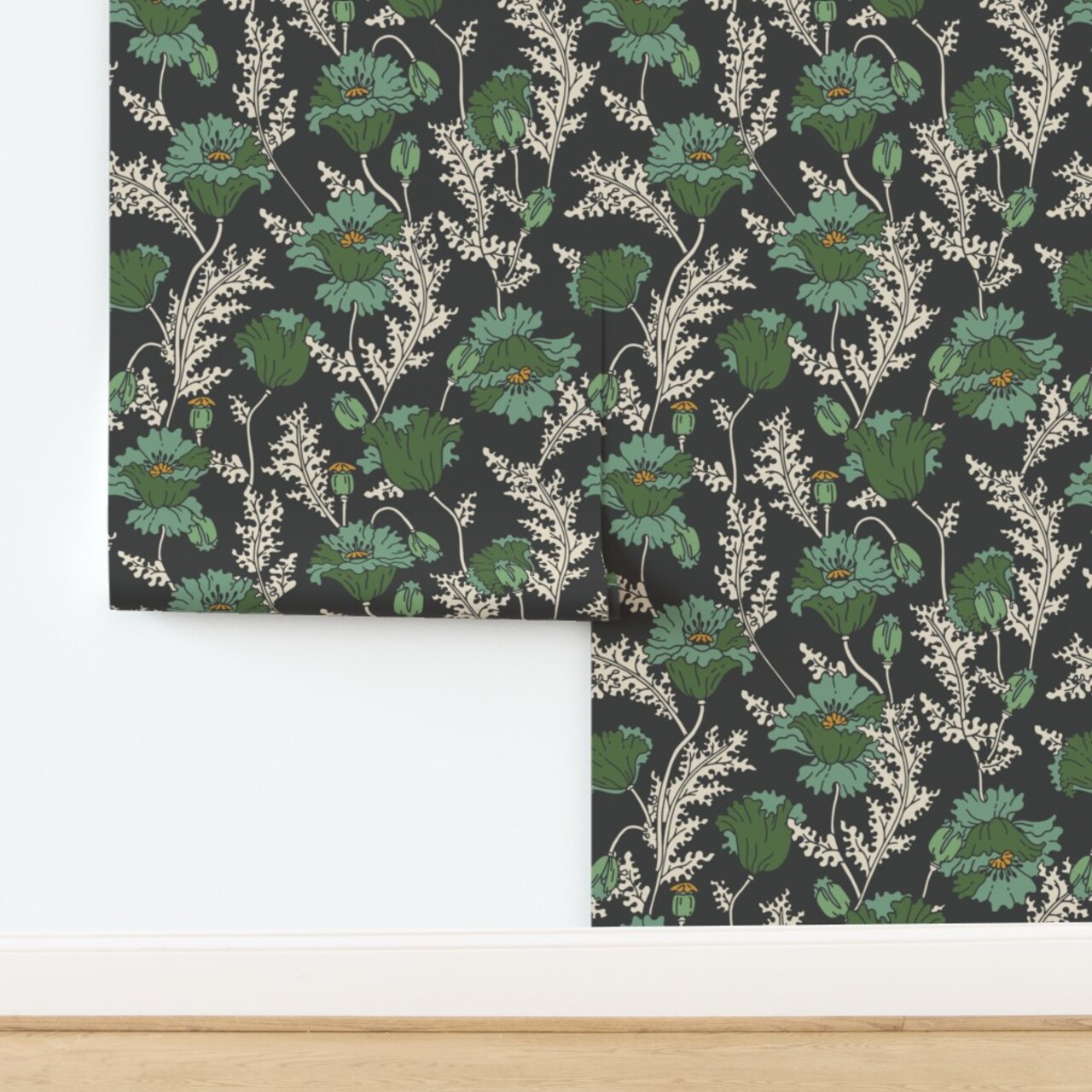 Bohemian Floral Botanical Nature Leaves Garden Boho Flower Modern Floral Classic Green Moody Floral Dark Floral Custom Pre-pasted Wallpaper by Spoonflower Pre-Pasted Wallpaper 2FT Wide